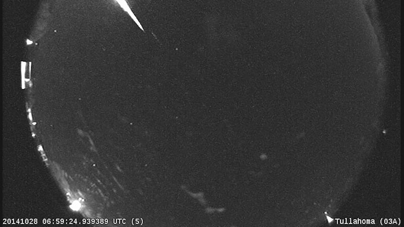 This 2014 image provided by NASA shows a Taurid fireball recorded at the NASA All Sky Fireball...