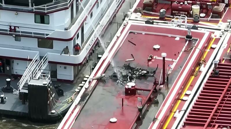 A helicopter crashed on a barge in Alton on August 7, 2025.