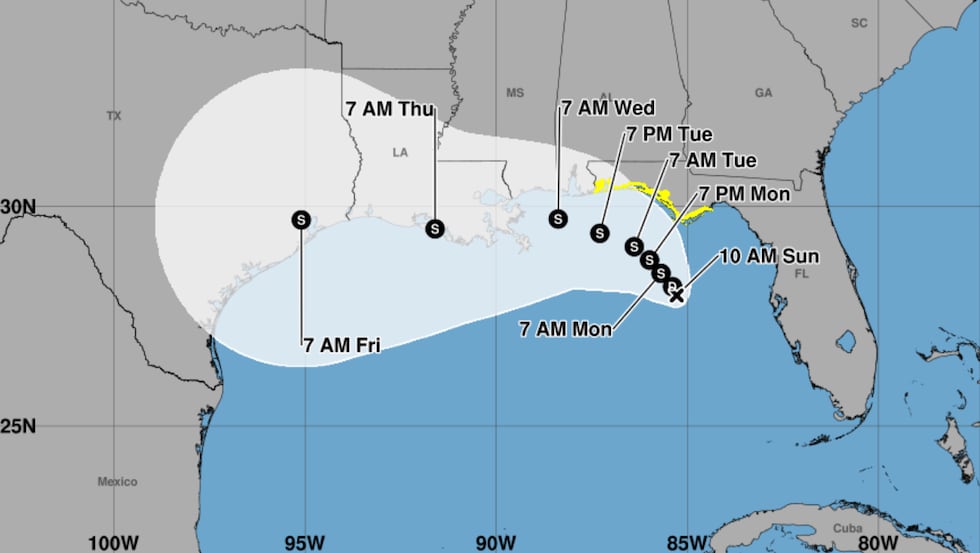 This National Hurricane Center forecast map shows the likely path of Tropical Depression 2 as...