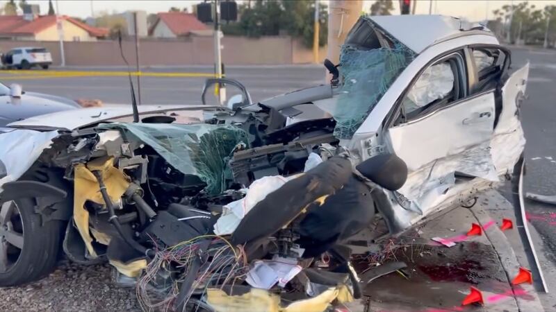 Authorities said a Pontiac G6 ran a red light and crashed into another vehicle before hitting...