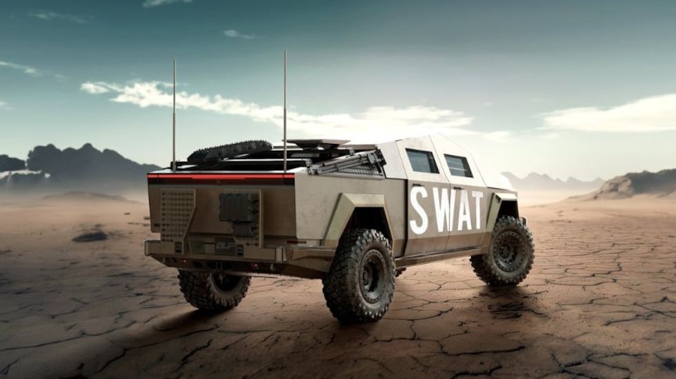 One Cybertruck will be designated as a SWAT vehicle, as seen in this rendering.