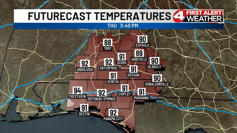 Thursday's drier afternoon and evening will help more temperatures settle in the 90s for the...