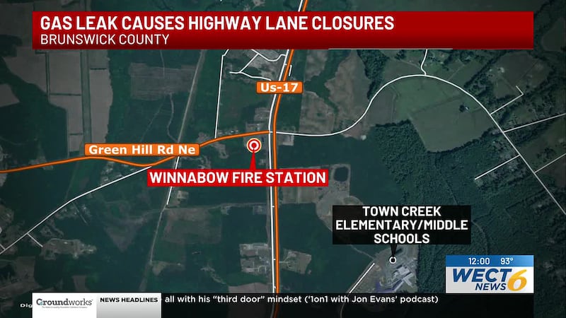 A gas leak in Brunswick County is causing major traffic delays Friday morning.