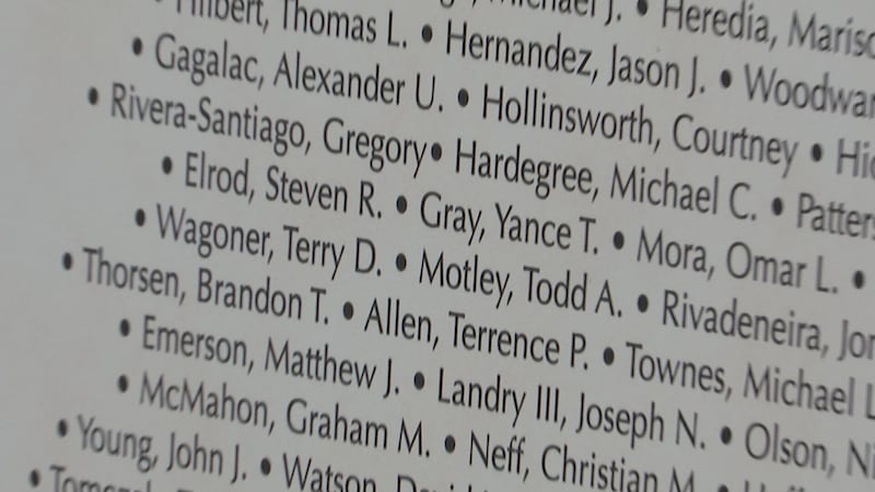 The traveling memorial is positioned behind Andalusia City Hall as part of Veterans Week,...